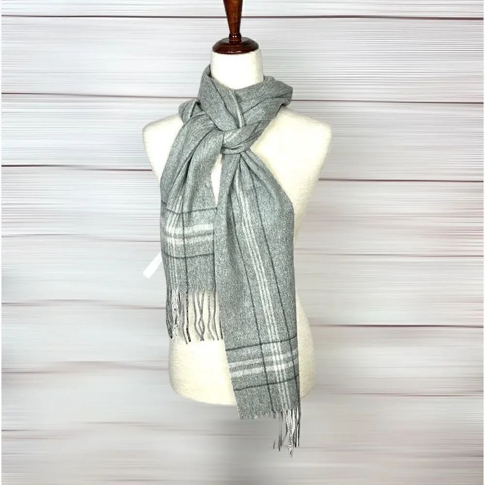 NWOT Ann Taylor Cashmere Long Gray Scarf with Fringes Unisex